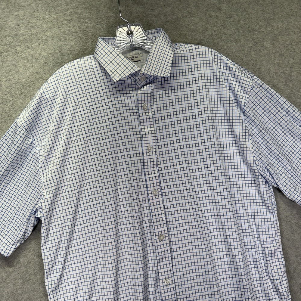 Collars & Co Dress Collar Polo Shirt Mens XL Blue Check Performance Stretch